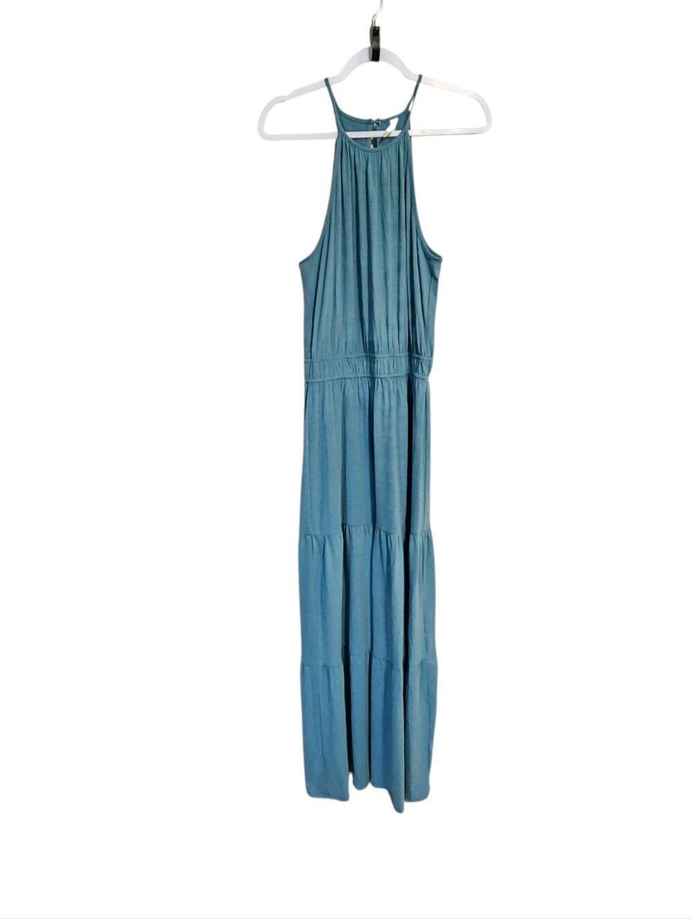 Kingston Grey Green Tiered Halter Neck Maxi Dress L Minimalist